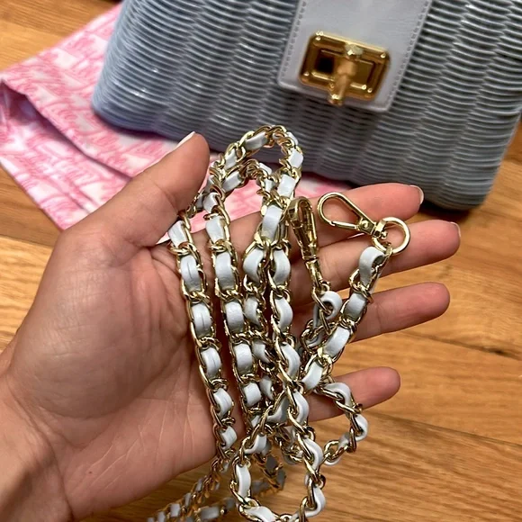 💙 LILLY PULITZER 💙 NWT Leena Top Handle Wicker Bag Bluette with Bamboo Handle - Picture 8 of 9